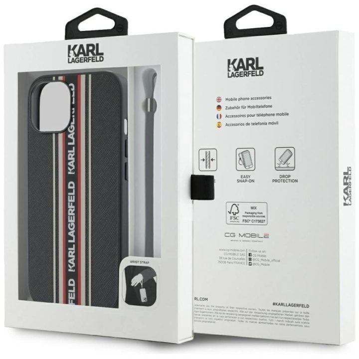 iPhone 15 dėklas raudonas su virvele Saffiano Karl Lagerfeld