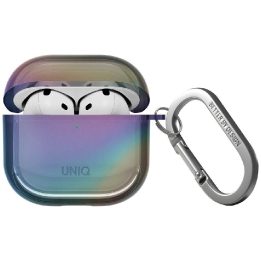Apsauginis permatomas dėklas AirPods 4 su karabinu Uniq Iridescia