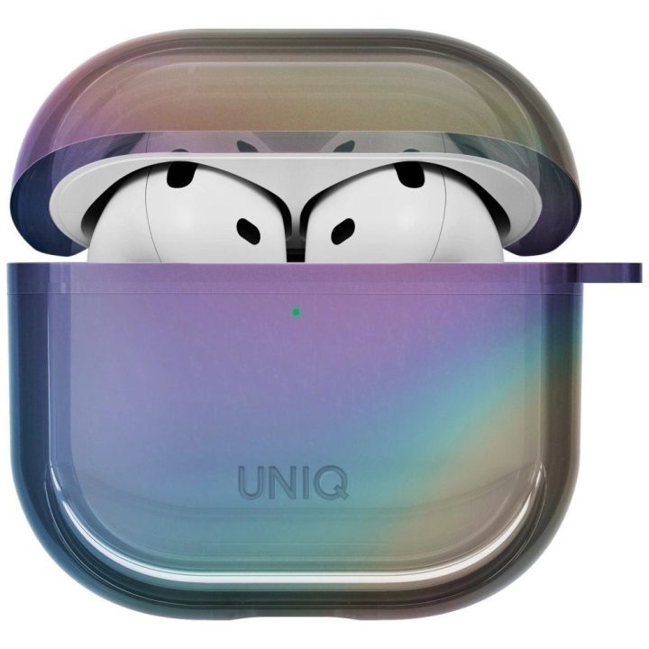 Apsauginis permatomas dėklas AirPods 4 su karabinu Uniq Iridescia
