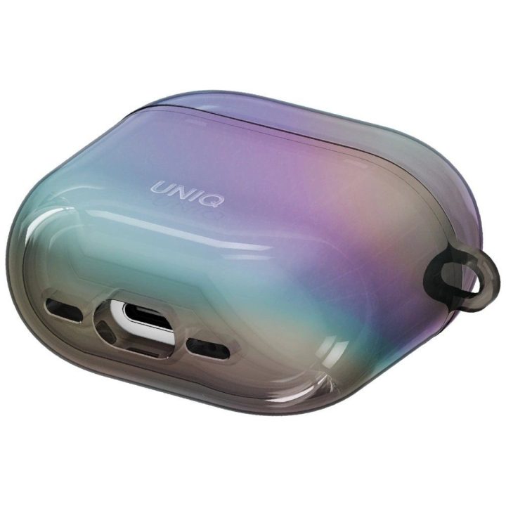 Apsauginis permatomas dėklas AirPods 4 su karabinu Uniq Iridescia