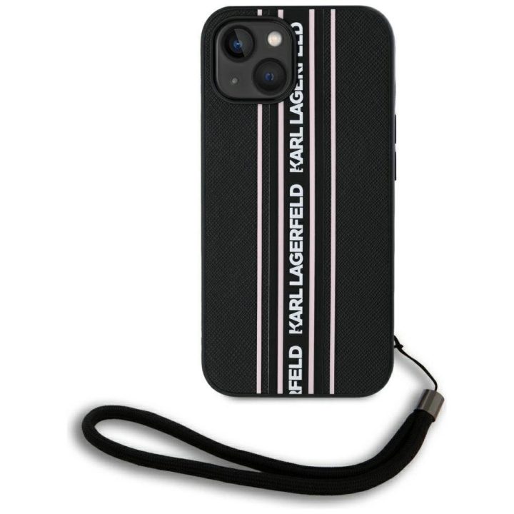 iPhone 15 dėklas rožinis su virvele Saffiano Karl Lagerfeld