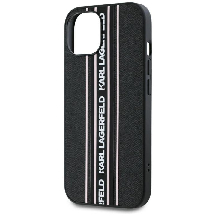 iPhone 15 dėklas rožinis su virvele Saffiano Karl Lagerfeld