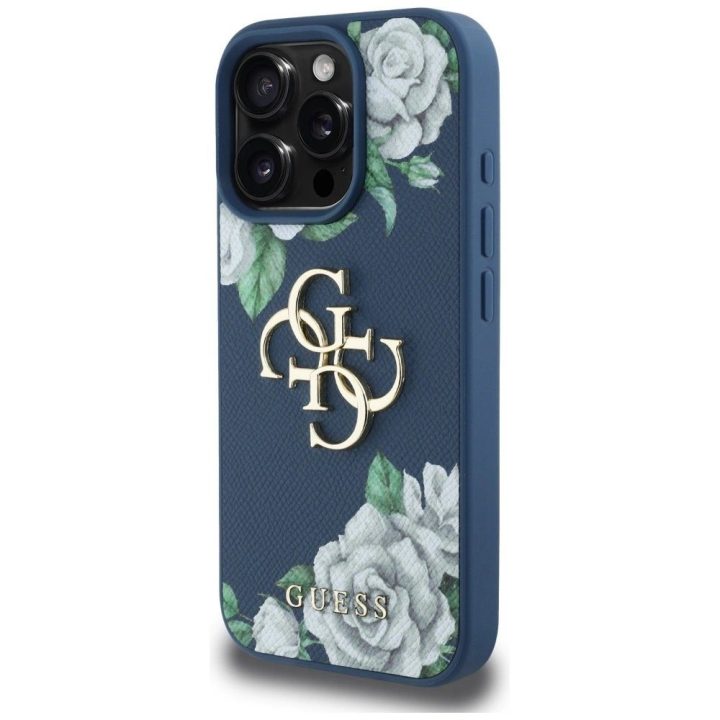 Mėlynas silikoninis iPhone 16 Pro dėklas su 4G logotipu Guess