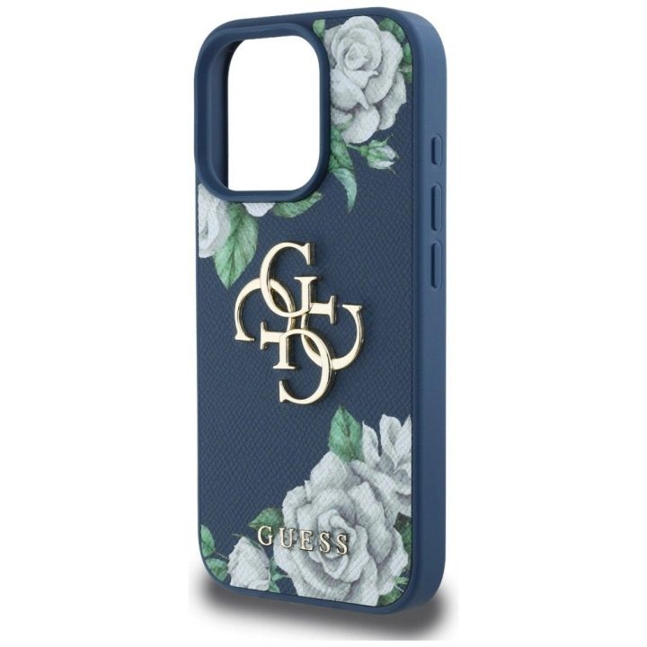 Mėlynas silikoninis iPhone 16 Pro dėklas su 4G logotipu Guess