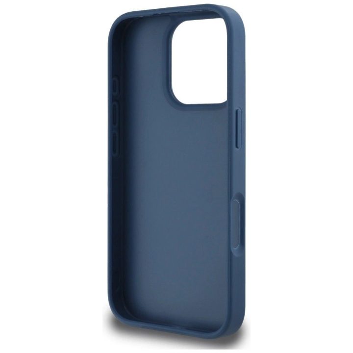 Mėlynas silikoninis iPhone 16 Pro dėklas su 4G logotipu Guess