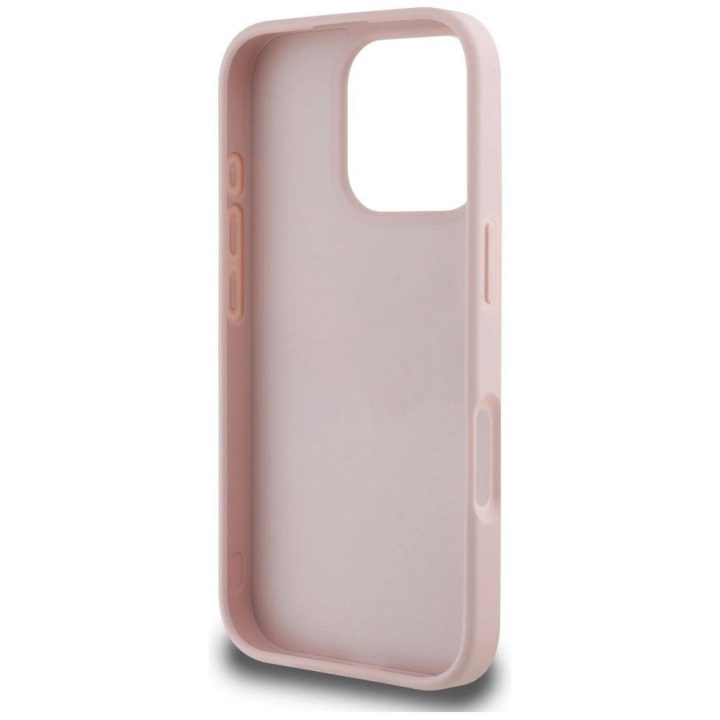 Rožinis grublėtas iPhone 16 Pro dėklas su 4G logotipu Guess
