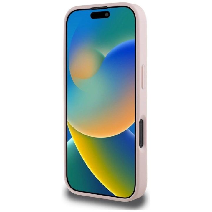Rožinis grublėtas iPhone 16 Pro dėklas su 4G logotipu Guess