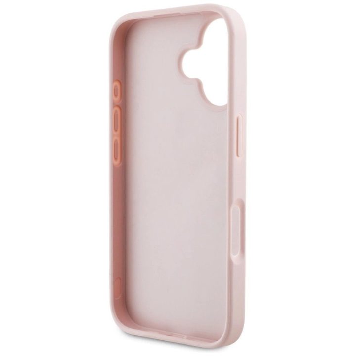 Rožinis silikoninis iPhone 16 dėklas su 4G logotipu Guess