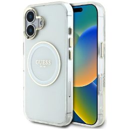 Permatomas baltas iPhone 16 dėklas su MagSafe funkcija Guess