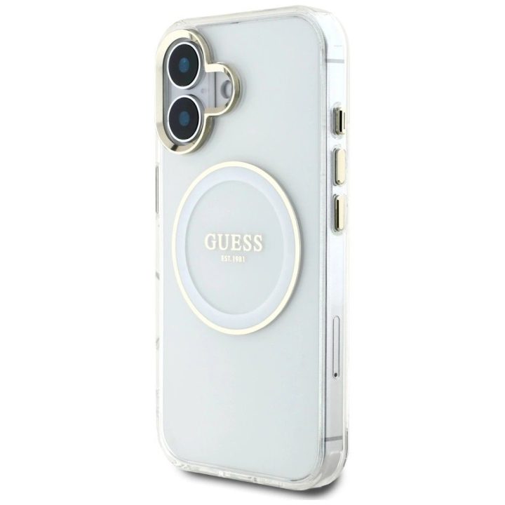 Permatomas baltas iPhone 16 dėklas su MagSafe funkcija Guess