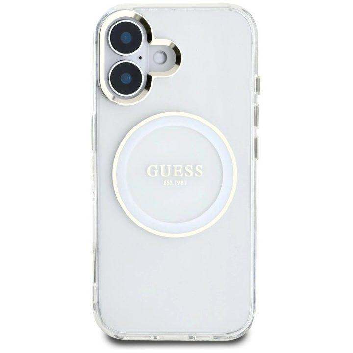 Permatomas baltas iPhone 16 dėklas su MagSafe funkcija Guess