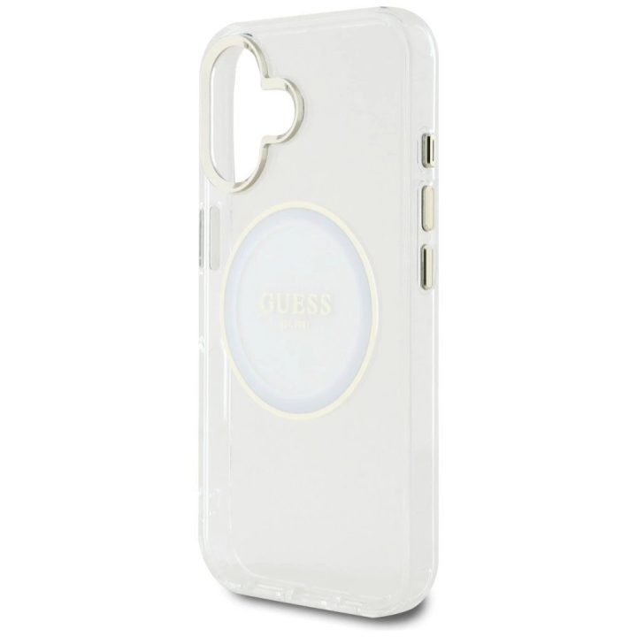Permatomas baltas iPhone 16 dėklas su MagSafe funkcija Guess