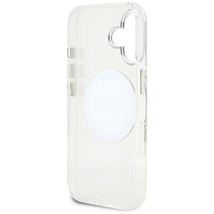 Permatomas baltas iPhone 16 dėklas su MagSafe funkcija Guess