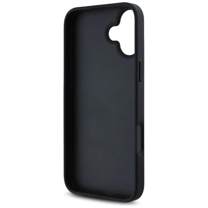 Juodas grublėtas iPhone 16 dėklas su 4G logotipu Guess