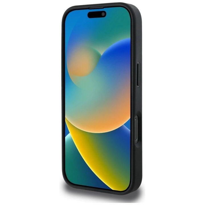 Juodas grublėtas iPhone 16 Pro dėklas su 4G logotipu Guess