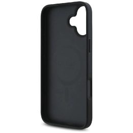 iPhone 16 juodas MagSafe dėklas su reljefiniu logotipu Guess