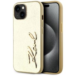 Auksinis iPhone 15 dėklas su metalo efektu Karl Lagerfeld