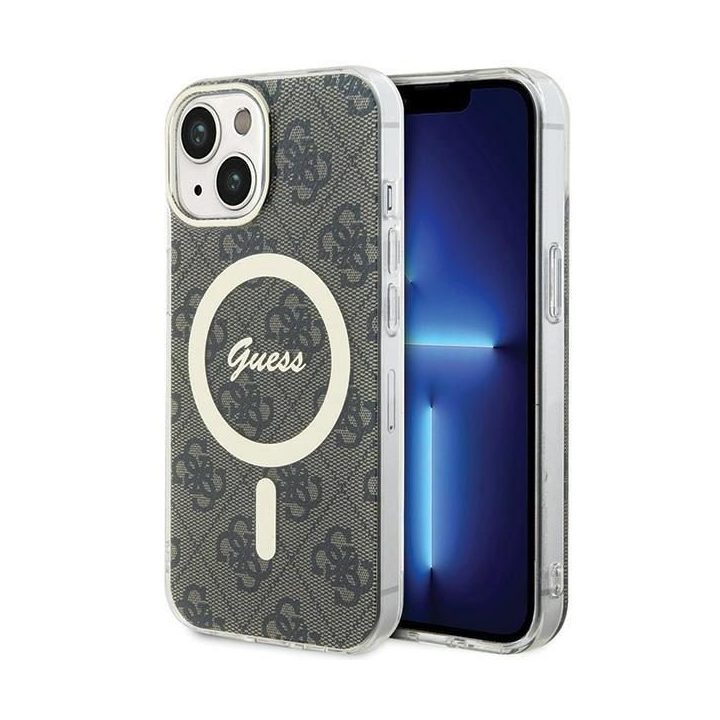 iPhone 15 Plus dėklas su MagSafe ruda apsauginė nugarėlė Guess