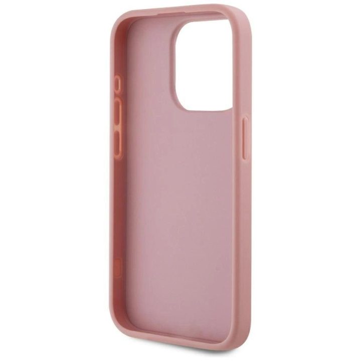 Rožinis silikoninis iPhone 15 Pro dėklas su metaliniu logotipu Karl Lagerfeld