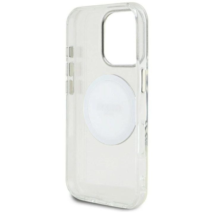 iPhone 16 Pro Max baltas MagSafe dėklas su logotipu Guess