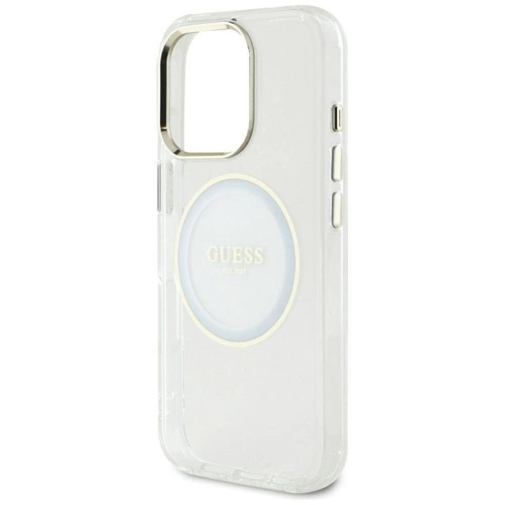 iPhone 16 Pro Max baltas MagSafe dėklas su logotipu Guess
