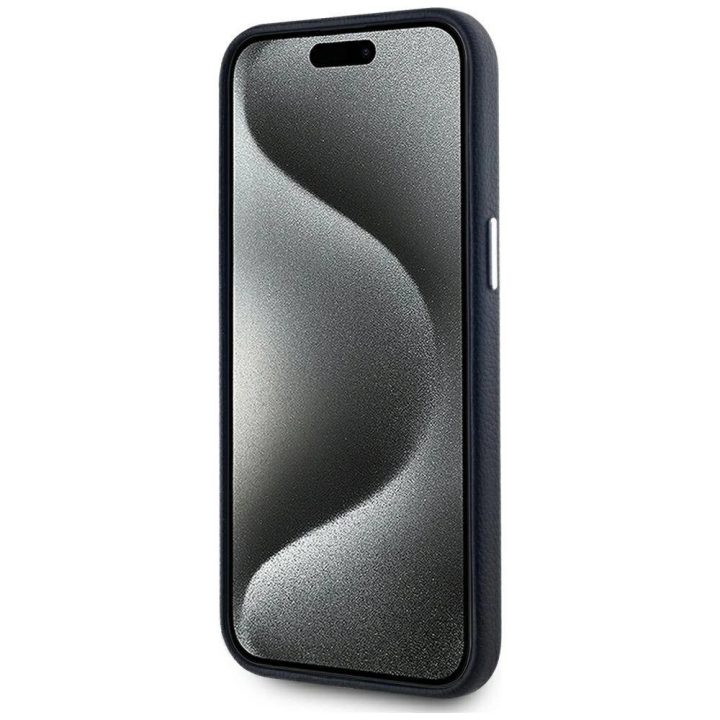 Juodas odinis iPhone 15 Pro dėklas su apsauga Karl Lagerfeld