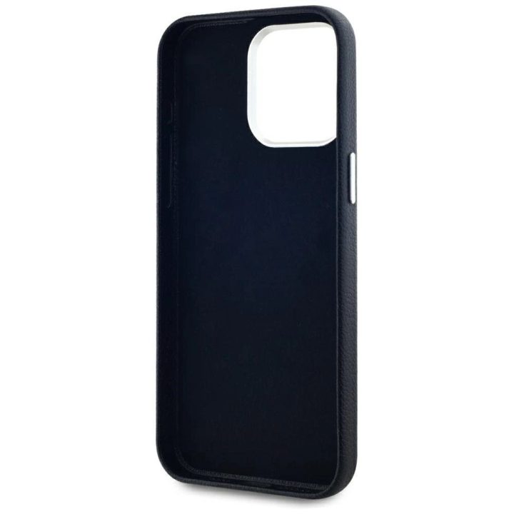 Juodas odinis iPhone 15 Pro dėklas su apsauga Karl Lagerfeld