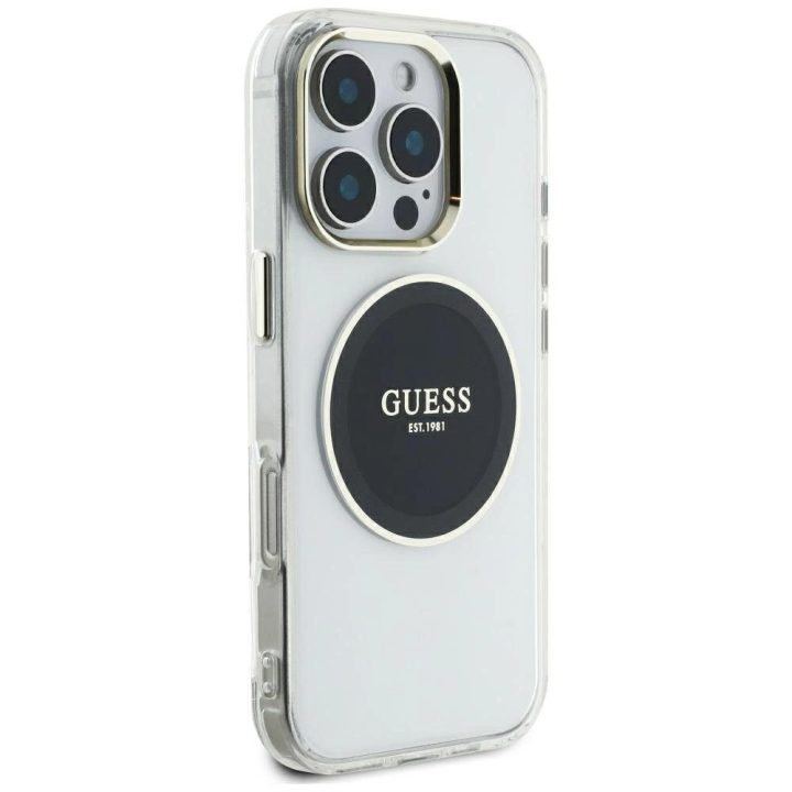 Skaidrus MagSafe dėklas iPhone 16 Pro Max su logotipu Guess