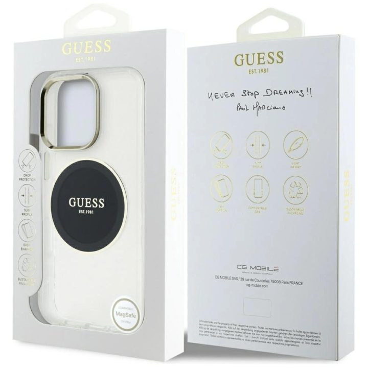 Skaidrus MagSafe dėklas iPhone 16 Pro Max su logotipu Guess