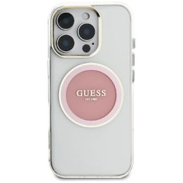 Skaidrus rožinis iPhone 16 Pro Max“ dėklas su MagSafe funkcija Guess