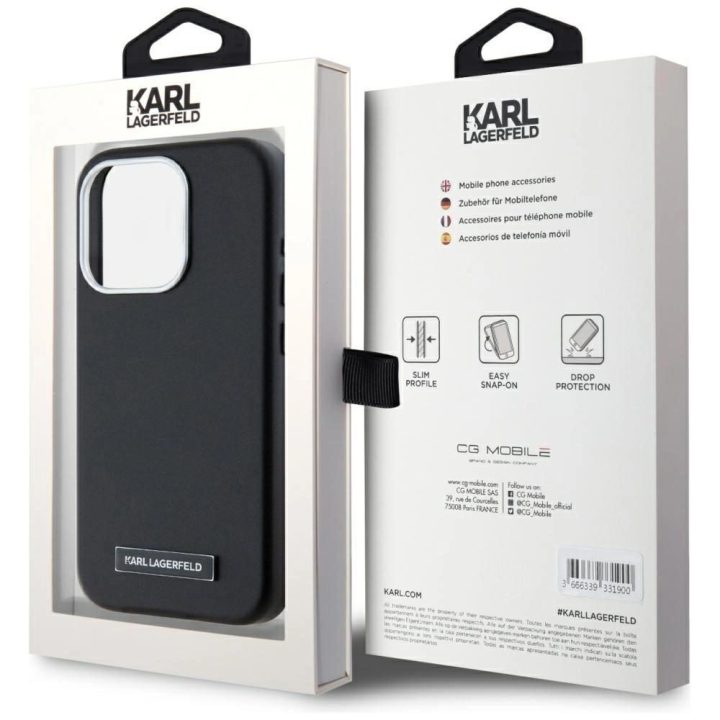 Juodas iPhone 15 Pro dėklas su MagSafe funkcija Karl Lagerfeld