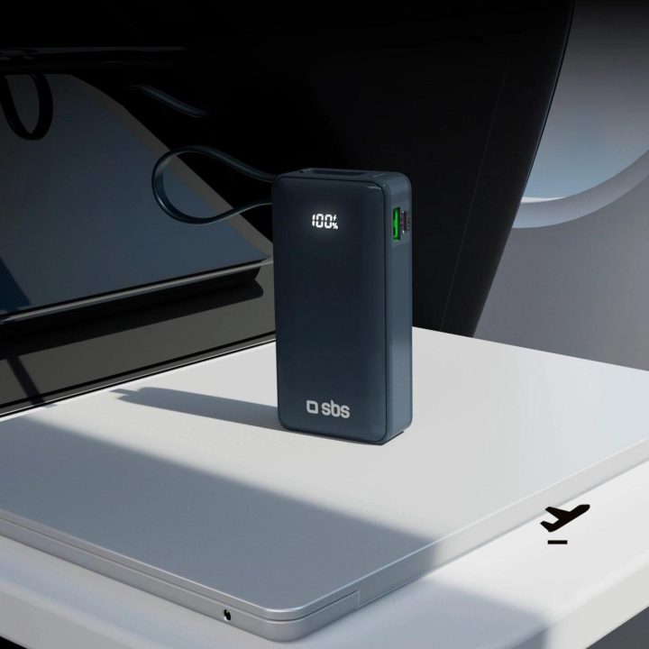 Išorinė baterija 10000 mAh su USB-C laidu ir ekranu SBS – tamsiai pilka