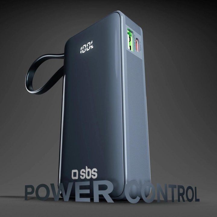 Išorinė baterija 10000 mAh su USB-C laidu ir ekranu SBS – tamsiai pilka