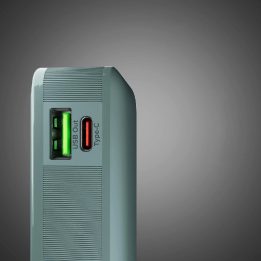 Išorinė baterija pilka 10000 mAh su USB-C laidu ir ekranu SBS