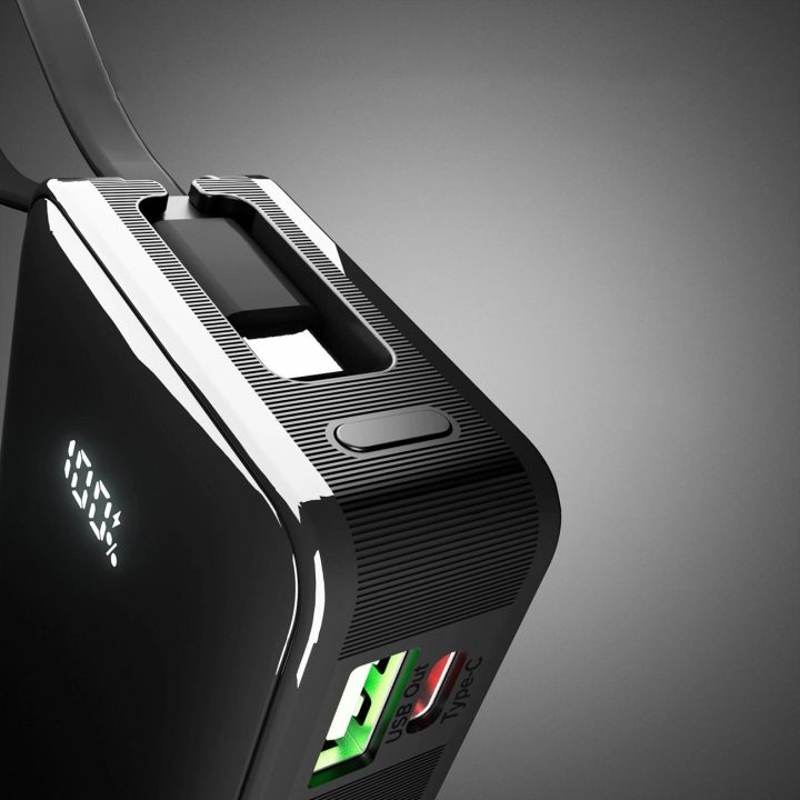 Išorinė baterija 10000 mAh su USB-C laidu ir ekranu SBS