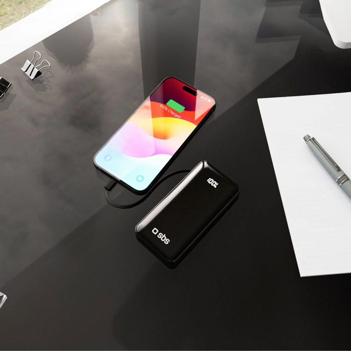 Išorinė baterija 10000 mAh su USB-C laidu ir ekranu SBS