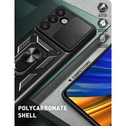 Dėklas telefonui juodas su stovu ir kameros dangteliu Samsung Galaxy S25 Edge
