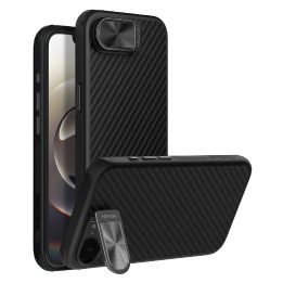 Juodas magnetinis telefono dėklas su kameros apsauga ir stovu iPhone 16e Nillkin