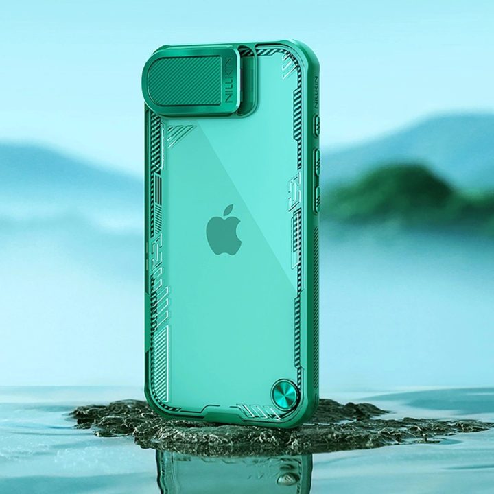 Dėklas telefonui žalias su atrama ir lęšio dangteliu Nillkin iPhone 16e
