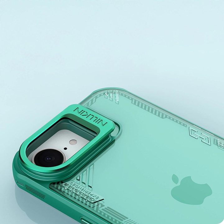 Žalias apsauginis telefono dėklas su stovu iPhone 16e Nillkin