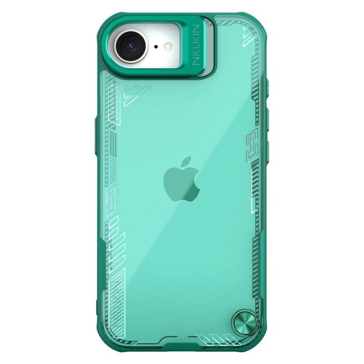 Žalias apsauginis telefono dėklas su stovu iPhone 16e Nillkin