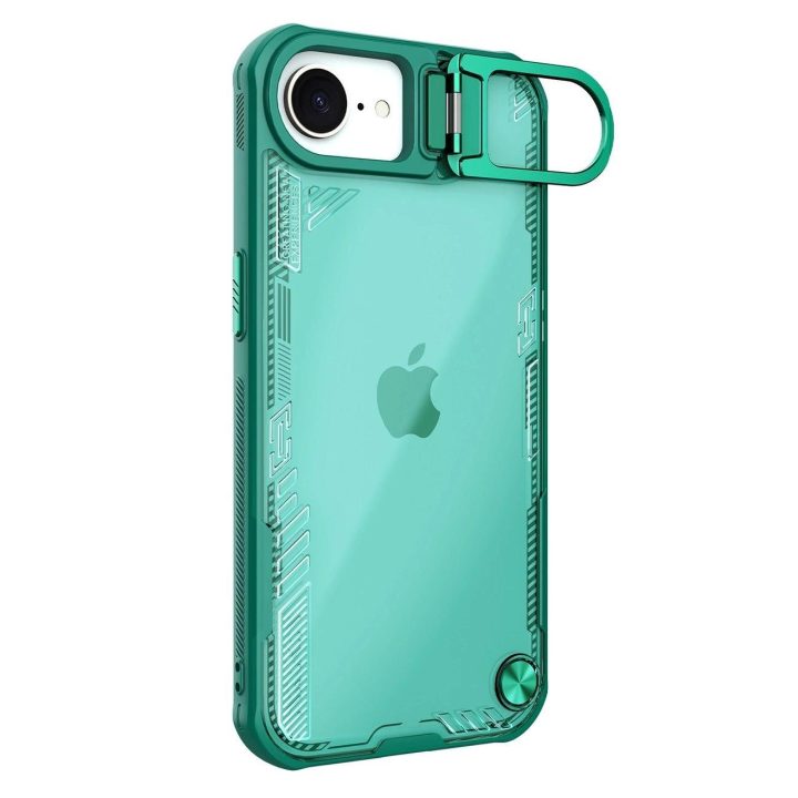 Žalias apsauginis telefono dėklas su stovu iPhone 16e Nillkin