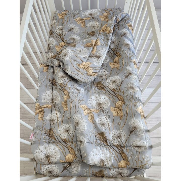 Kūdikio patalynės komplektas pilkas su pienėmis 75x100 cm Newborn