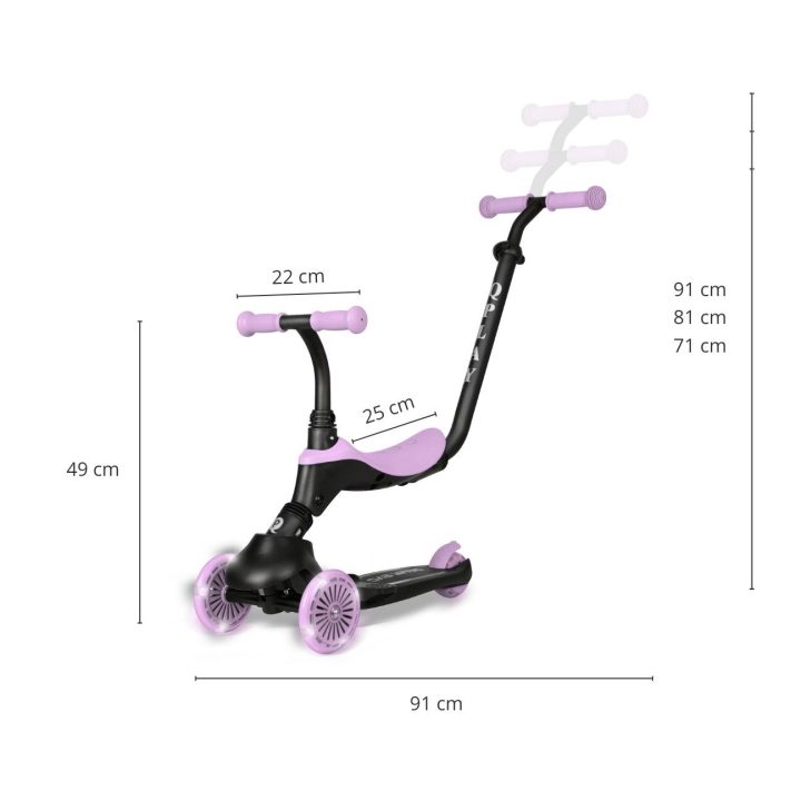 Paspirtukas vaikams violetinis 3in1 su sėdyne Qplay