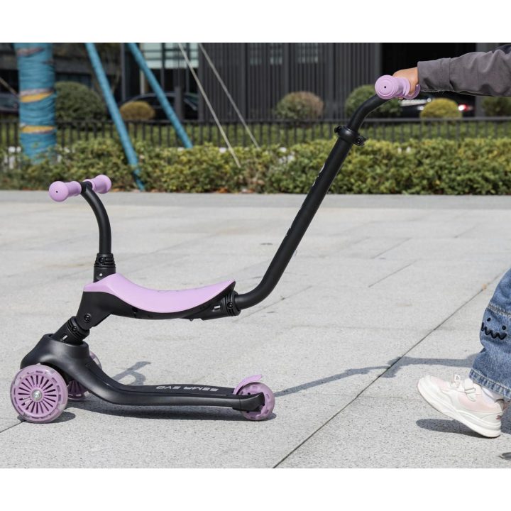 Paspirtukas vaikams violetinis 3in1 su sėdyne Qplay