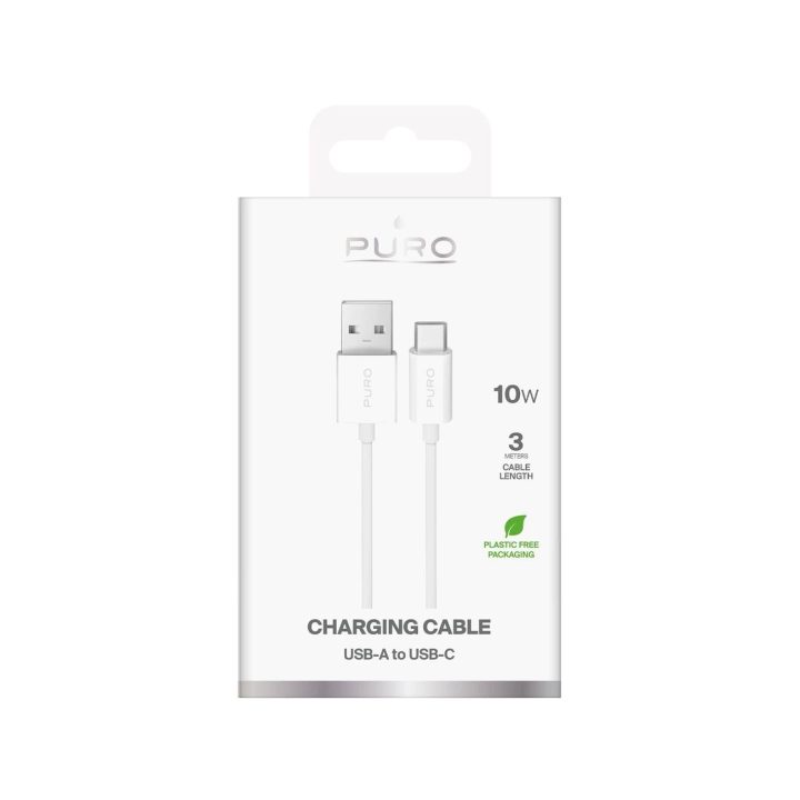 Įkrovimo laidas baltas TPE USB-A į USB-C 3m 10W Puro
