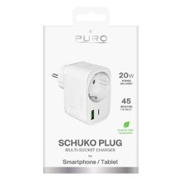 Įkroviklis su Schuko lizdu, 20W, 2 USB (USB-C + USB-A), baltas, Puro