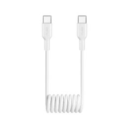 Spiralinio tipo baltas USB-C į USB-C įkrovimo laidas 25W 1m Puro