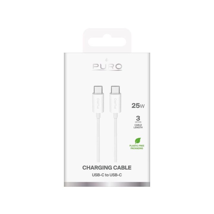 Įkrovimo laidas baltas USB-C–USB-C 3 m 25 W TPE Puro