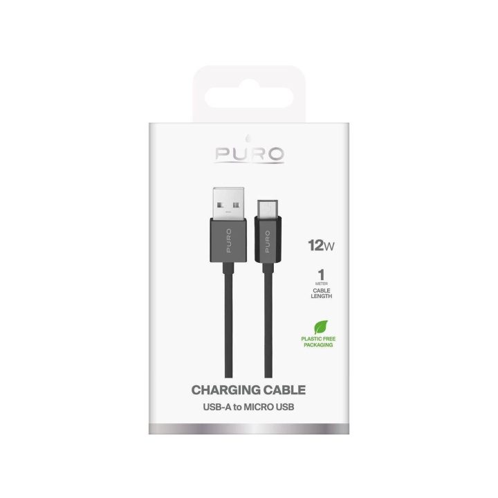 Įkrovimo laidas juodas USB-A į microUSB 1 m TPE Puro